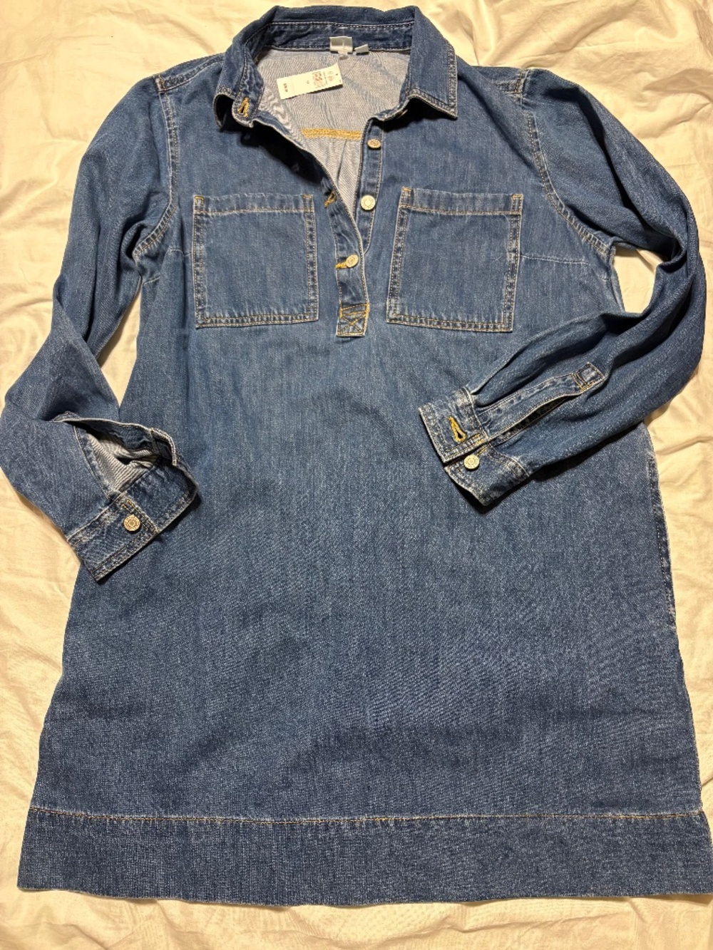 GAP Lazio Denim Dress NWT Size M Medium Wash 100% Cotton Long Sleeve Pockets Pop